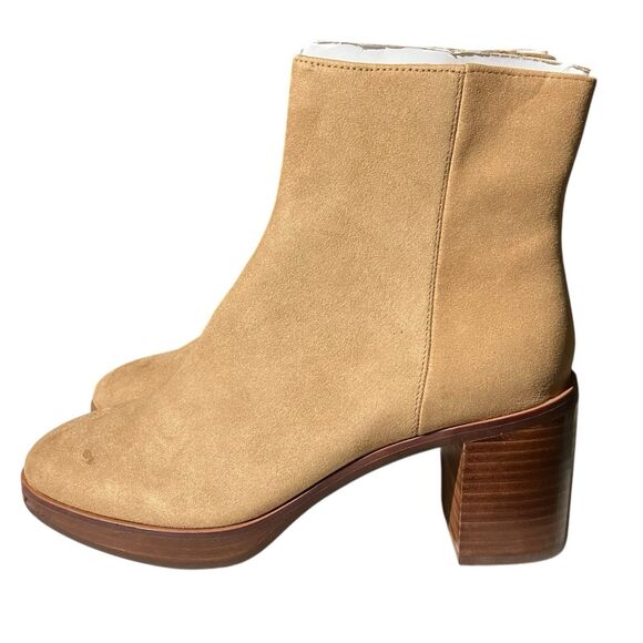 J Crew Suede Block Heel Ankle Booties 7 Tan Brown Platform Boots - Picture 8 of 12